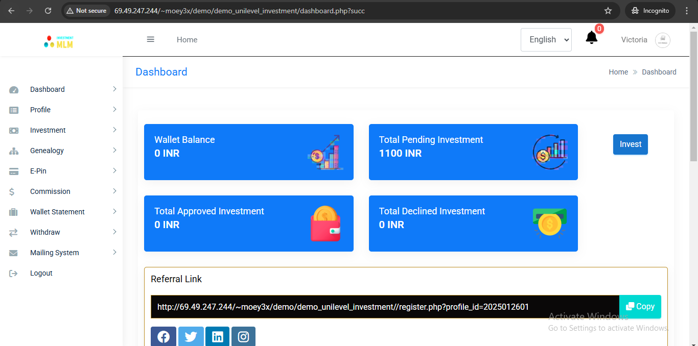 Unilevel Investment MLM Plan Demo4